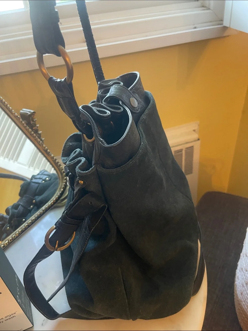 Classic Blue Suede ladies bucket Bag